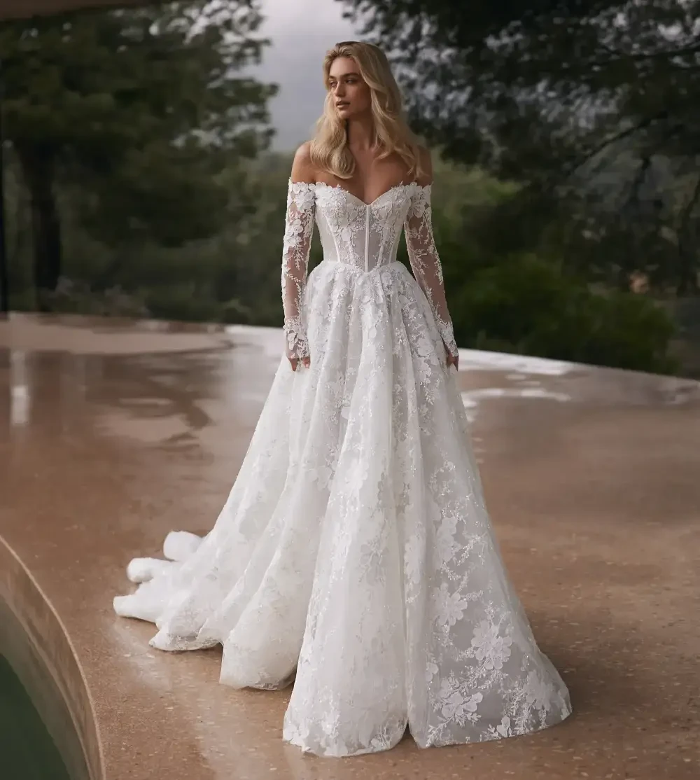 Model wearing a white gown
