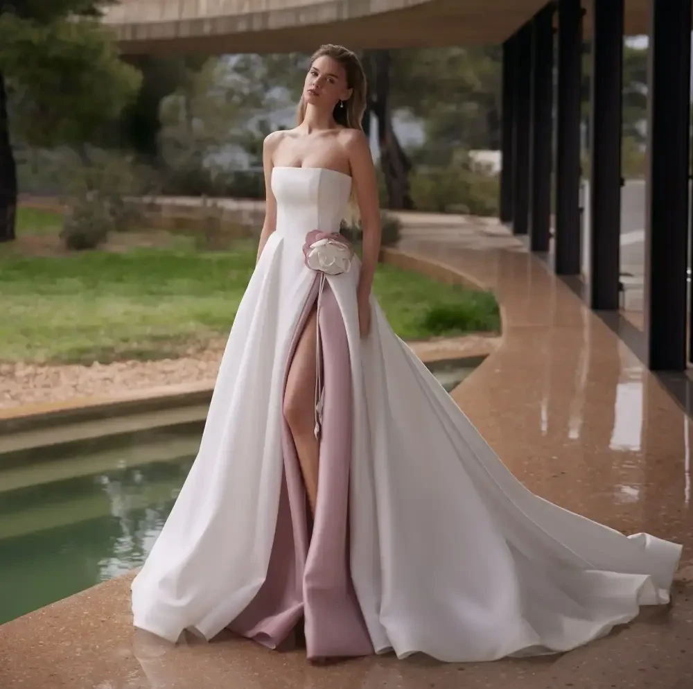 Model wearing a white gown