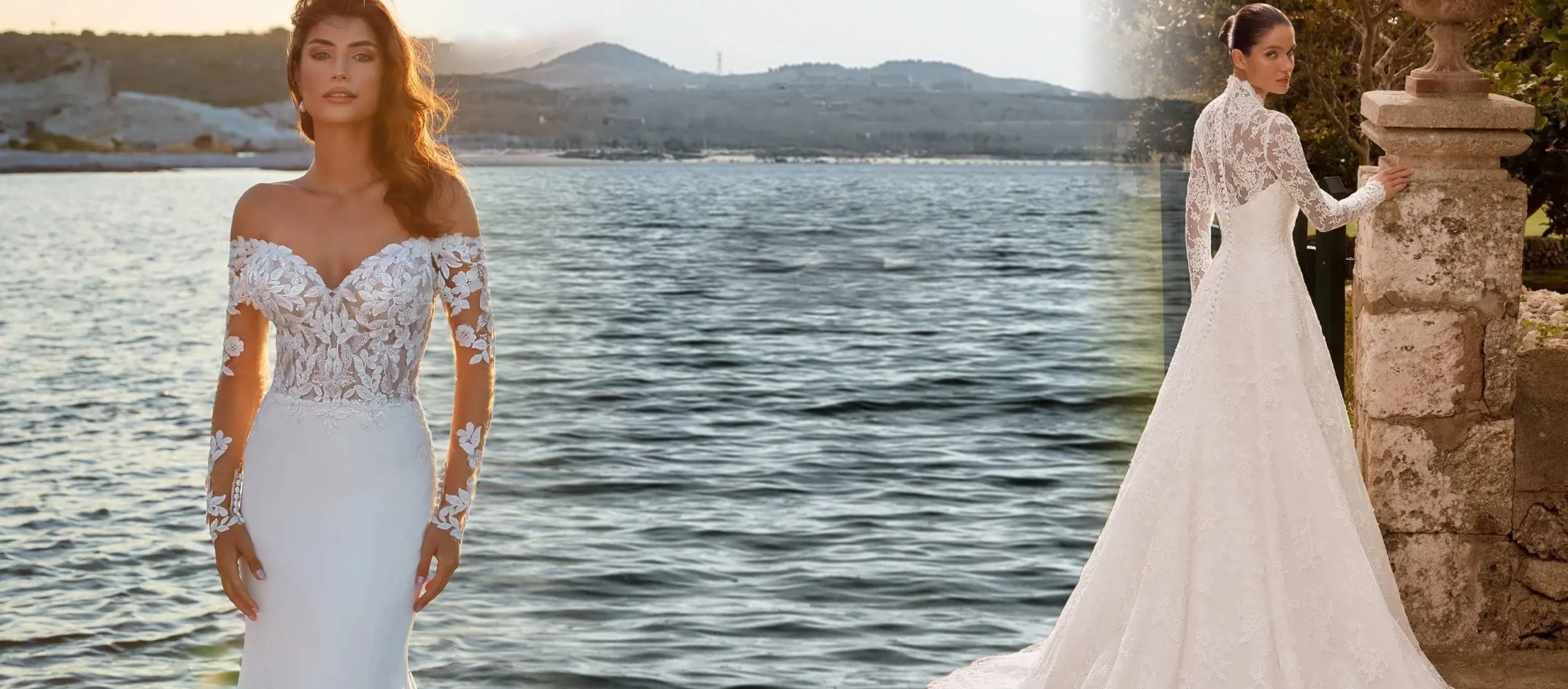 2 Models wearing Alberto Palatchi Paloma gown and Ekky K Guiliana Dekstop
